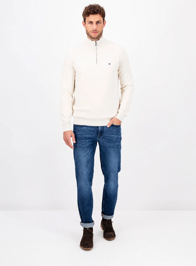 Πλεκτό - Πουλόβερ Fynch Hatton FH23W014 Halfzip Structure Offwhite