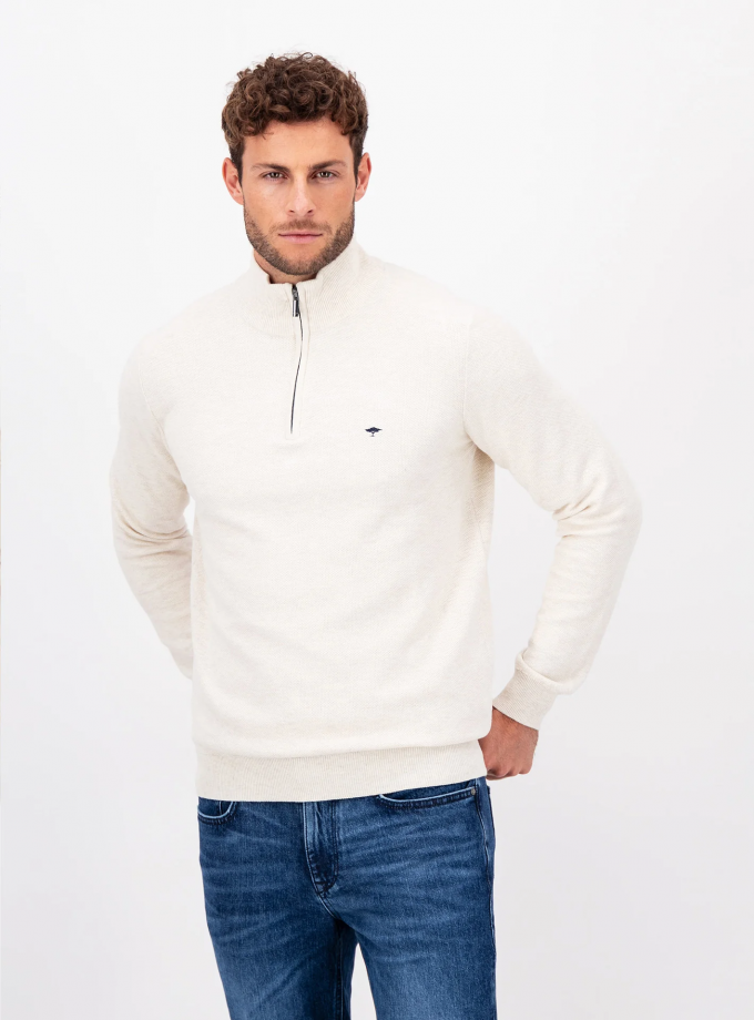 Πλεκτό - Πουλόβερ Fynch Hatton FH23W014 Halfzip Structure Offwhite