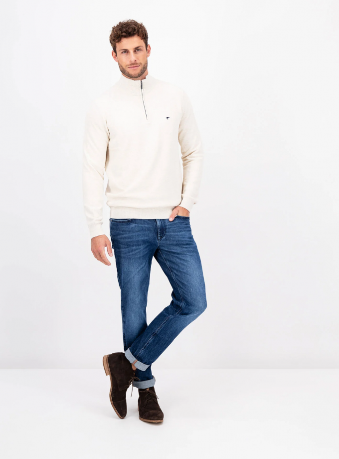 Πλεκτό - Πουλόβερ Fynch Hatton FH23W014 Halfzip Structure Offwhite