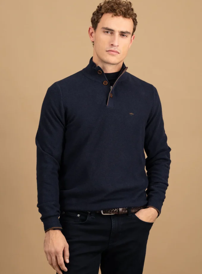 Πλεκτό - Πουλόβερ Fynch Hatton FH25W016 Halfzip-buttons Navy