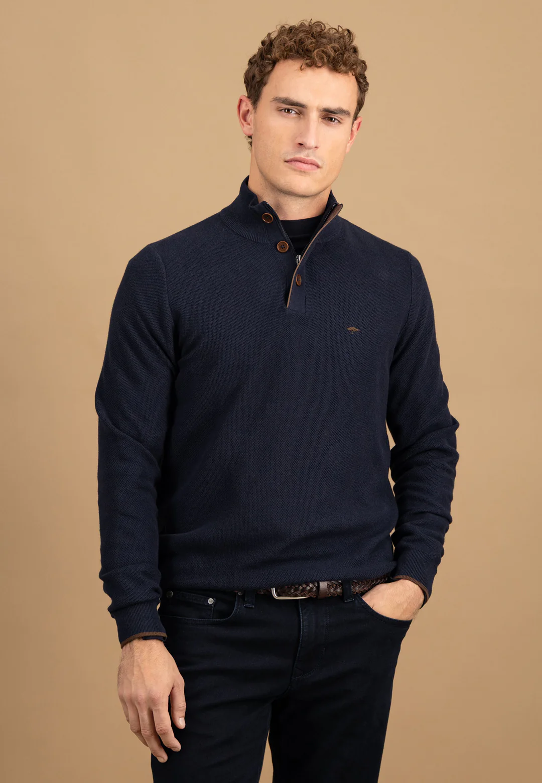 Πλεκτό – Πουλόβερ Fynch Hatton FH25W016 Halfzip-buttons Navy 4 Πλεκτό – Πουλόβερ Fynch Hatton FH25W016 Halfzip-buttons Navy 4