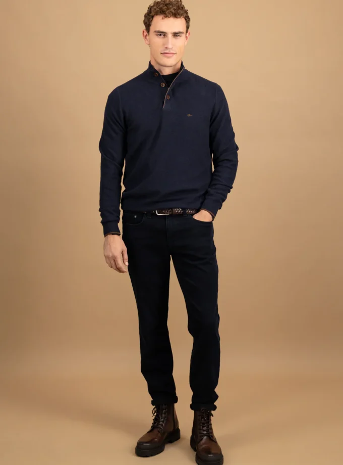 Πλεκτό - Πουλόβερ Fynch Hatton FH25W016 Halfzip-buttons Navy