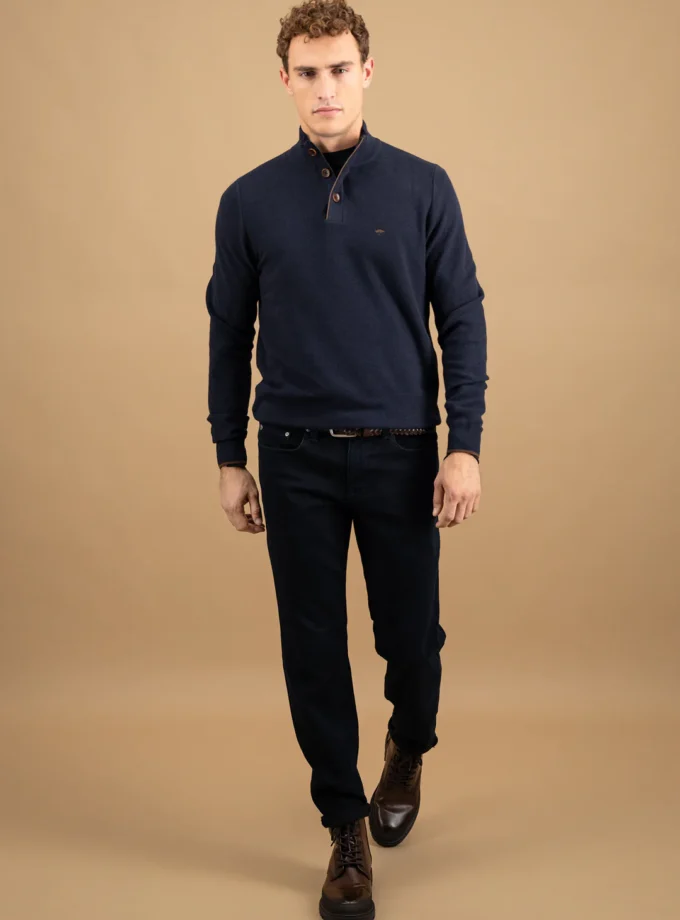 Πλεκτό - Πουλόβερ Fynch Hatton FH25W016 Halfzip-buttons Navy