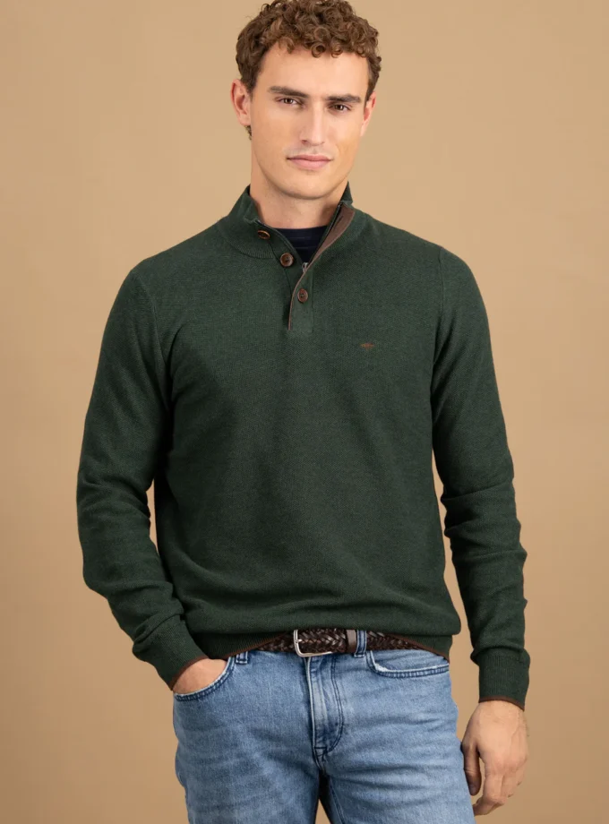 Πλεκτό - Πουλόβερ Fynch Hatton FH25W017 Halfzip-buttons Darkivy