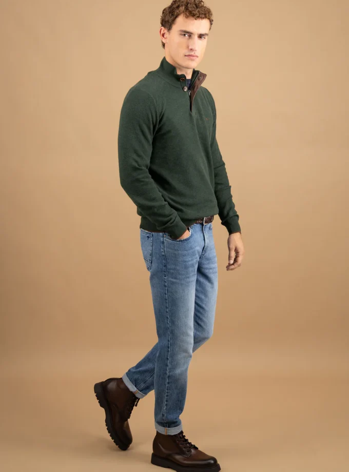 Πλεκτό - Πουλόβερ Fynch Hatton FH25W017 Halfzip-buttons Darkivy